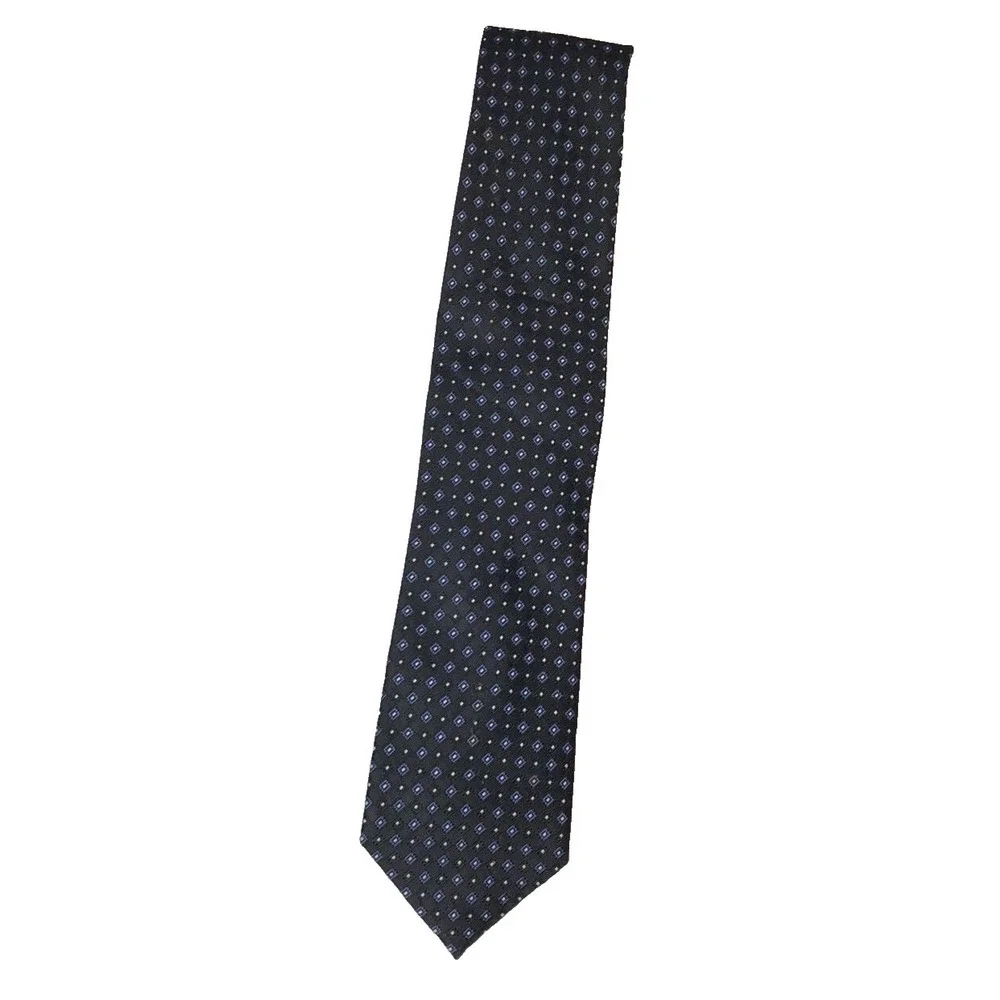 Meeting Street Neck Tie Men's Black Blue White Polka Dot 100% Silk Formal Office